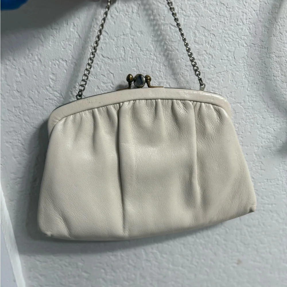 Vintage Cream Leather Convertible Clutch Evening Bag - Picture 2 of 8